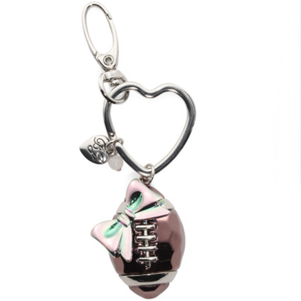 Betsey Johnson Silver & Brown Bow On A Football Key Chain/Bag Charm